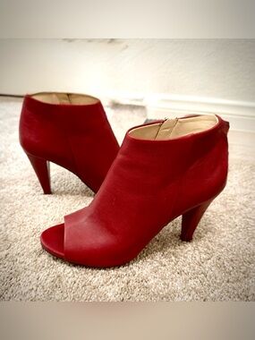 Women’s Red Peep-Toe Ankle Booties